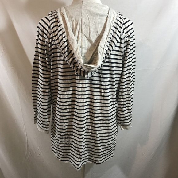 CJ Banks gray & black striped 3/4 sleeve hooded to - Picture 3 of 5